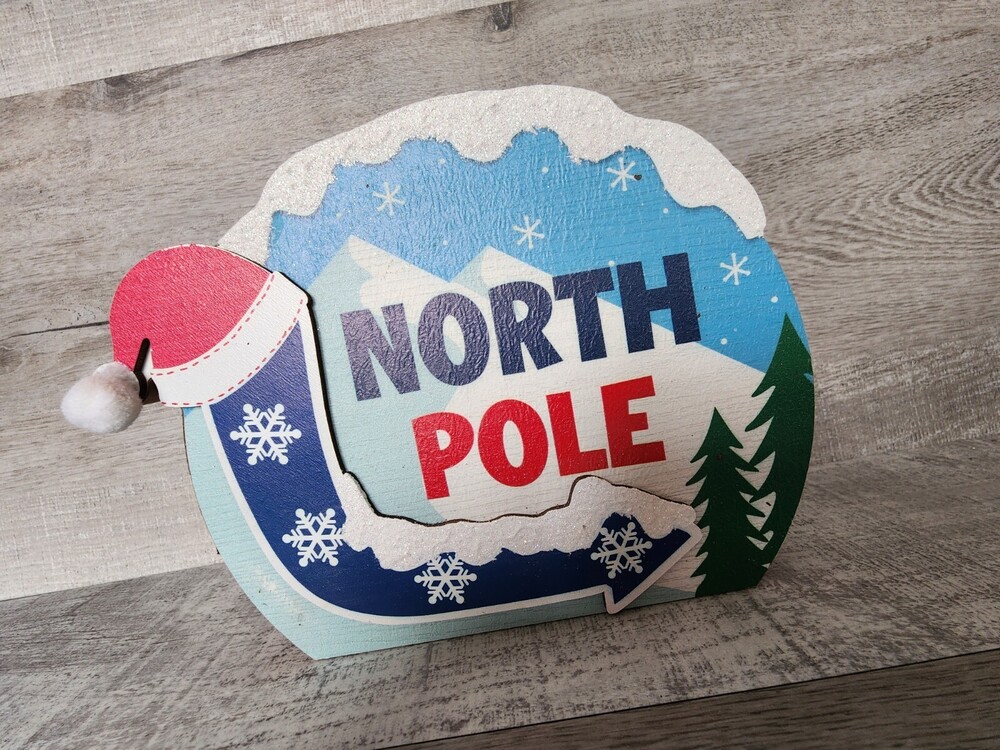 NEW Wooden Sign "North Pole" Shelf Sitter Tabletop Christmas 7.8" Ashland